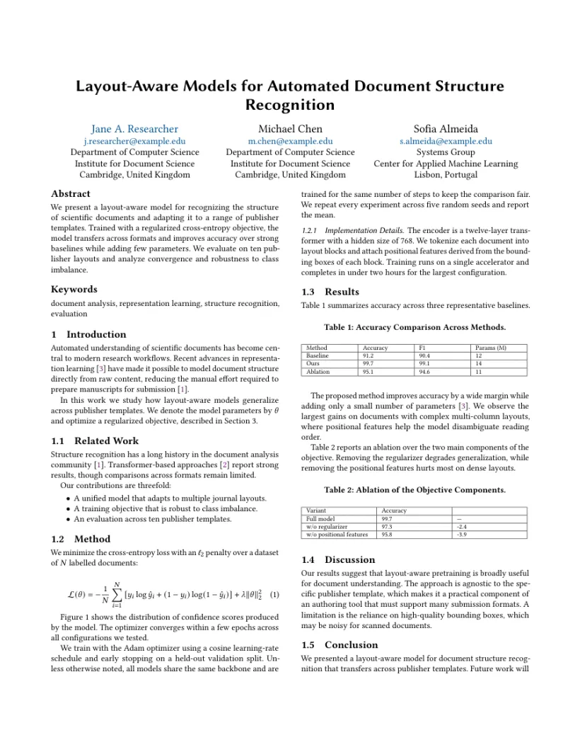 Page 1 of a sample paper formatted in the ACM Conference Proceedings template