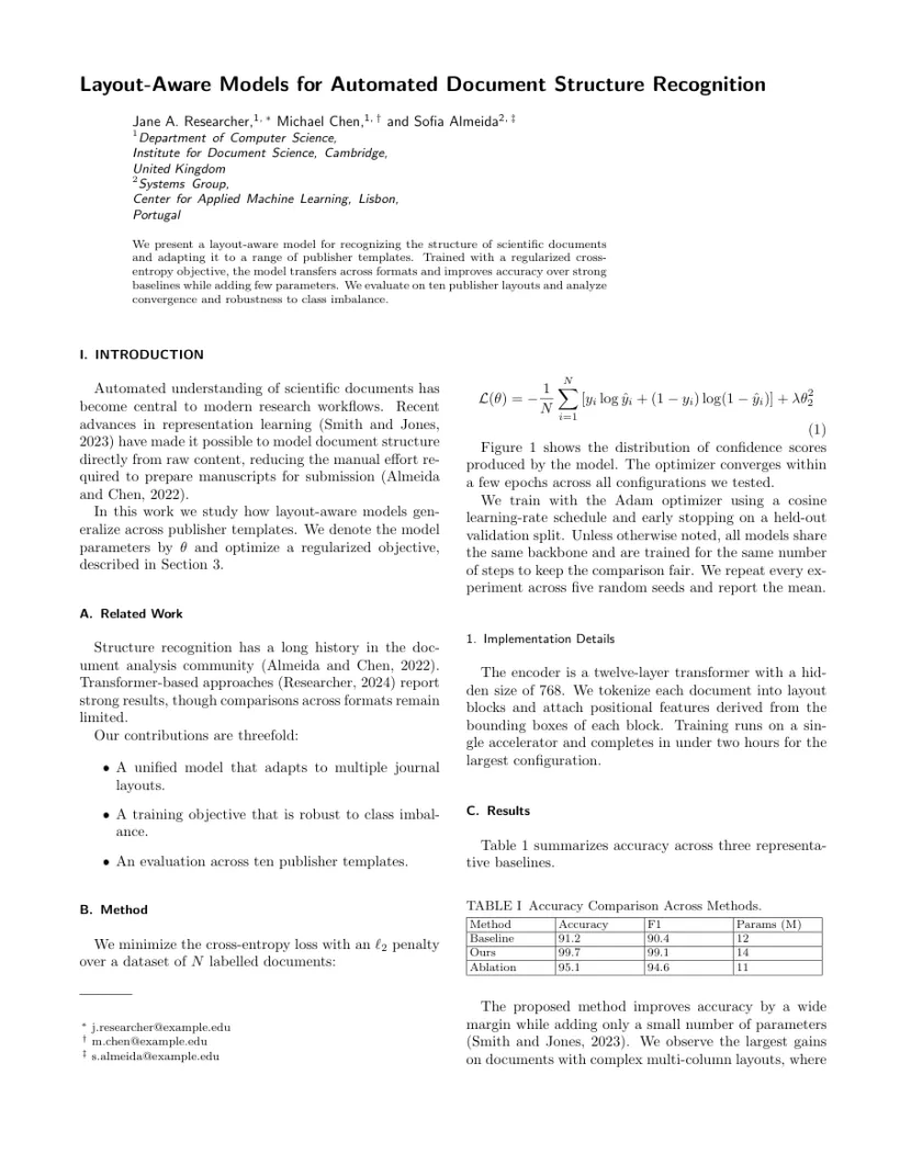 Page 1 of a sample paper formatted in the Reviews of Modern Physics template