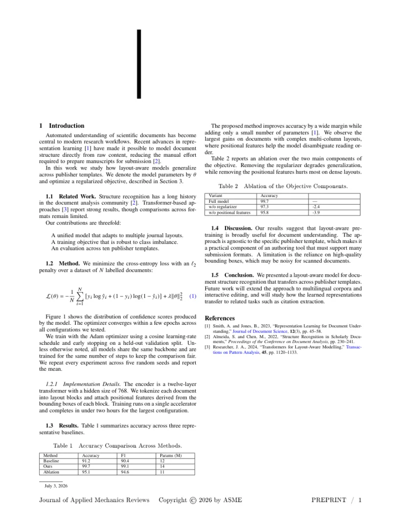 Page 1 of a sample paper formatted in the ASME Journal template