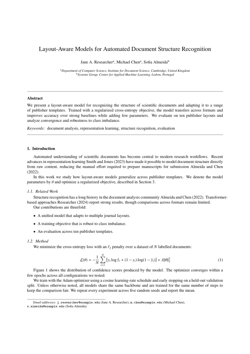 Page 1 of a sample paper formatted in the Automatica template