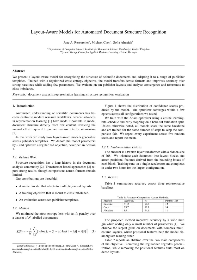 Page 1 of a sample paper formatted in the Elsevier Journal (Two-Column, Numbered References) template