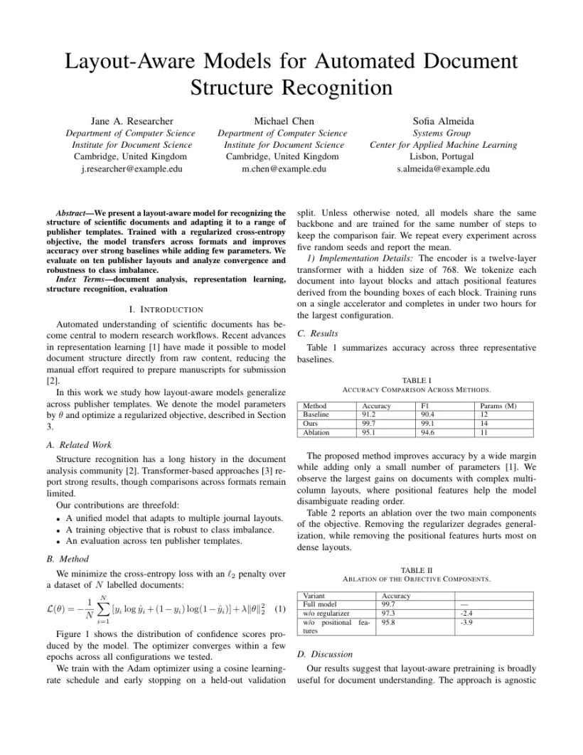 Page 1 of a sample paper formatted in the IEEE Conference template
