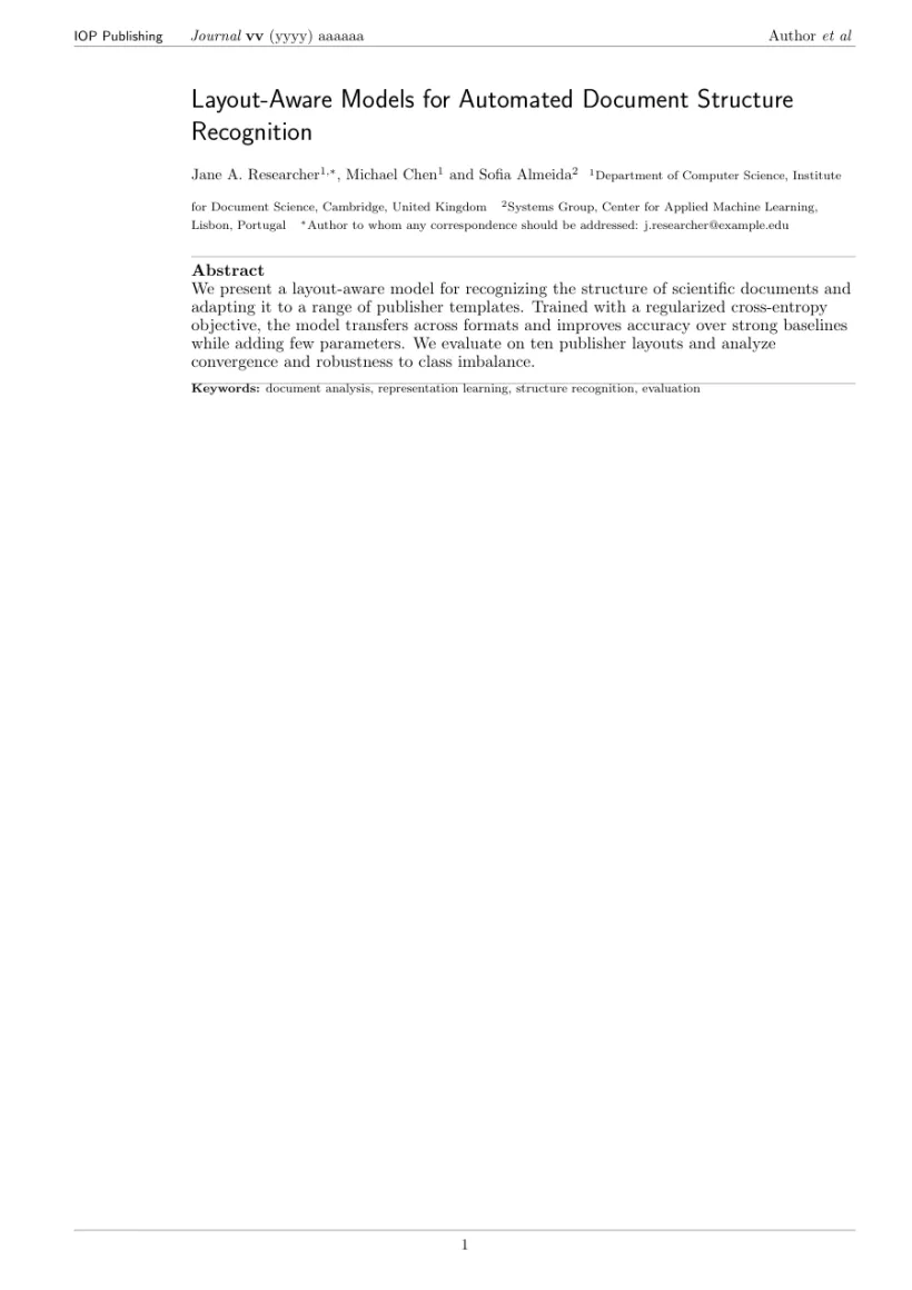 Page 1 of a sample paper formatted in the Machine Learning: Engineering template