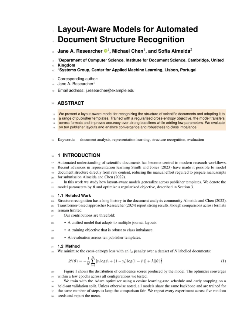 Page 1 of a sample paper formatted in the PeerJ Life & Environment template