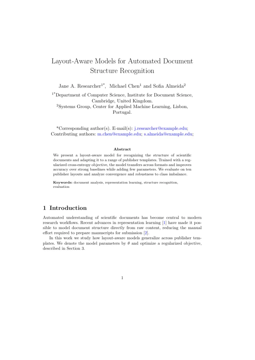 Page 1 of a sample paper formatted in the Letters in Mathematical Physics template