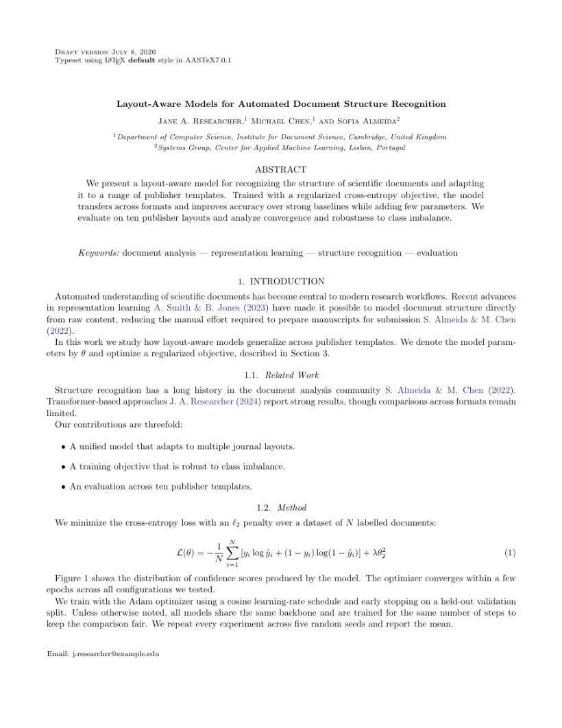 Page 1 of a sample paper formatted in the The Astronomical Journal template