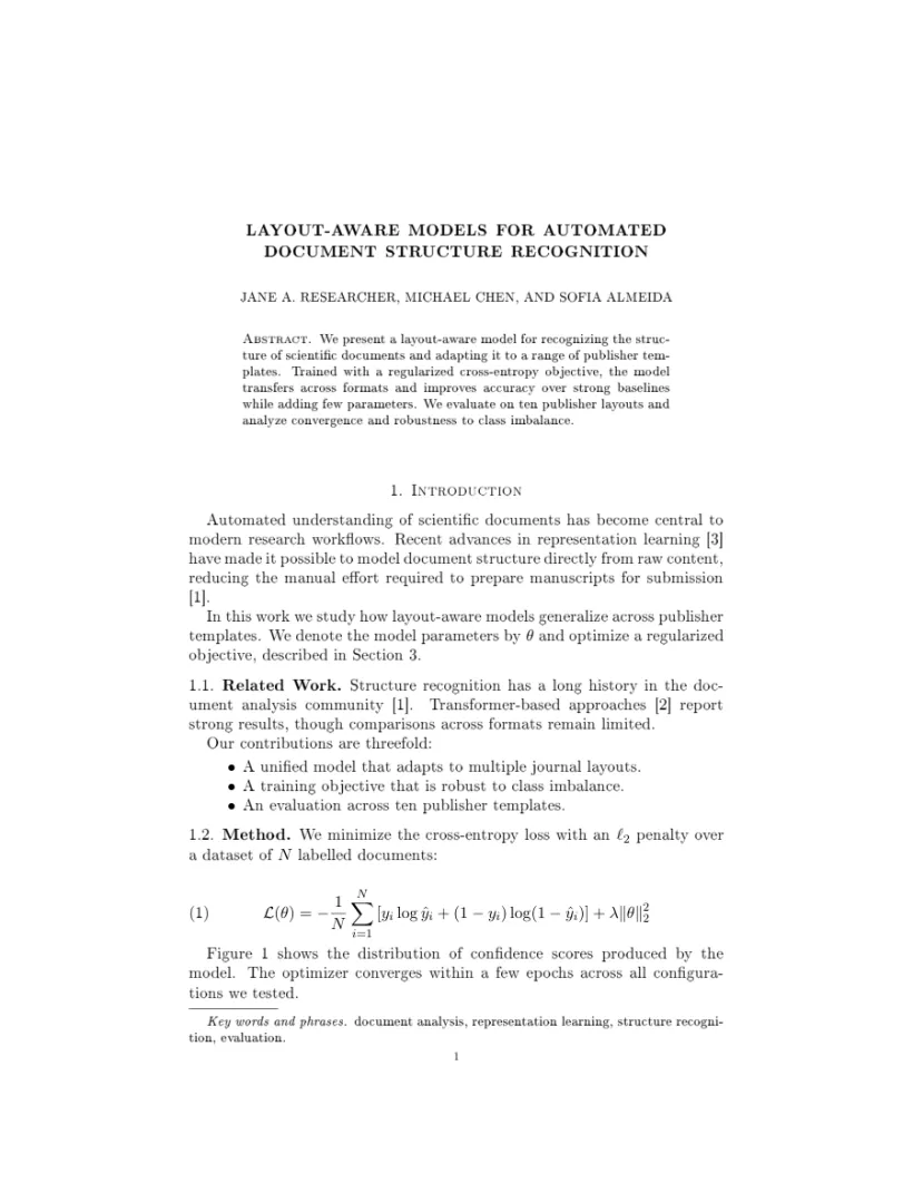 Page 1 of a sample paper formatted in the Representation Theory template