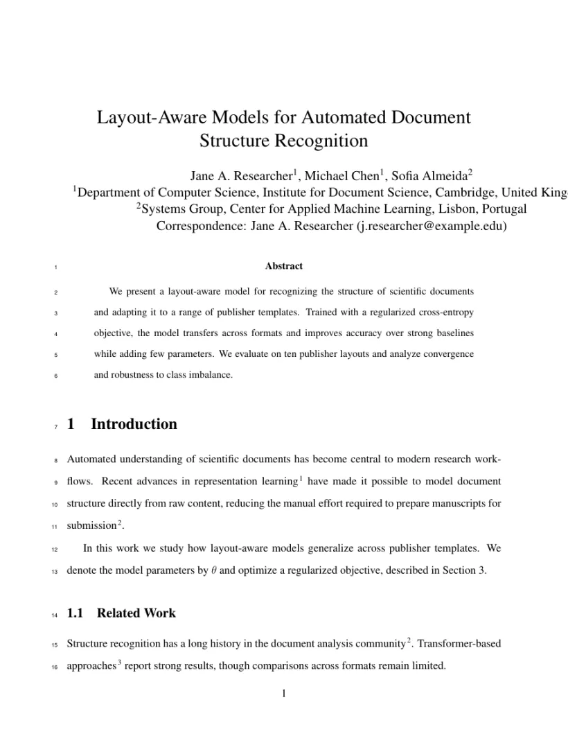 Page 1 of a sample paper formatted in the Gut template