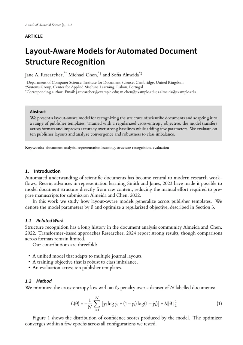 Page 1 of a sample paper formatted in the Behavioral and Brain Sciences template
