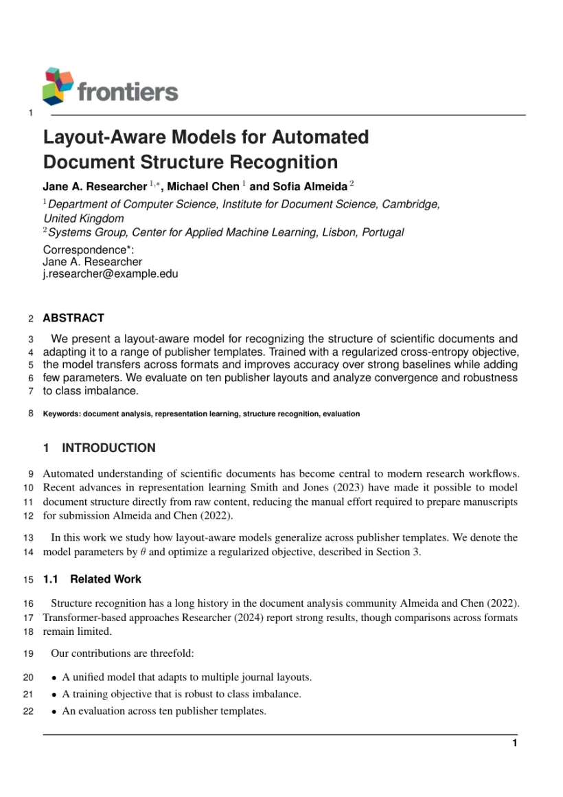 Page 1 of a sample paper formatted in the Frontiers in High Performance Computing template