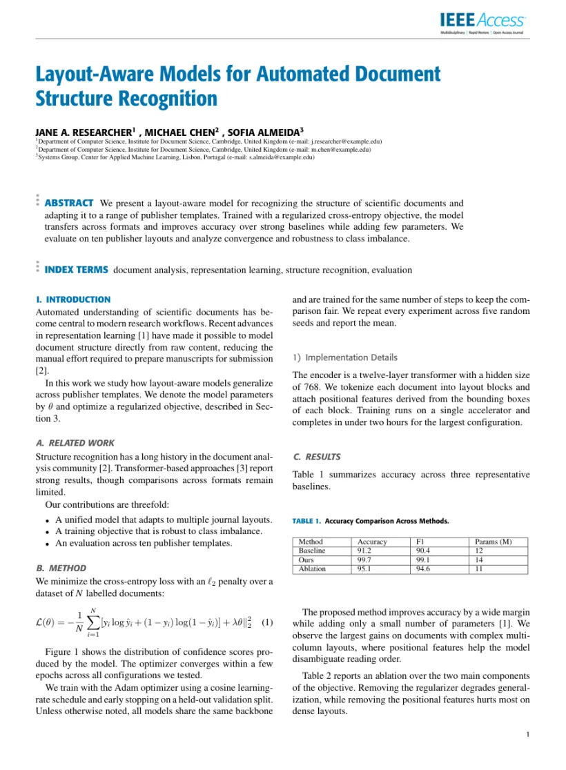 Page 1 of a sample paper formatted in the IEEE Access template