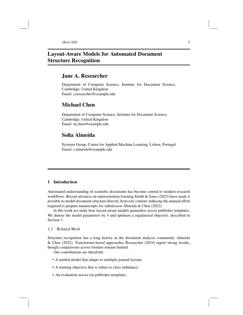 Page 1 of a sample paper formatted in the Inderscience Journal (Generic) template