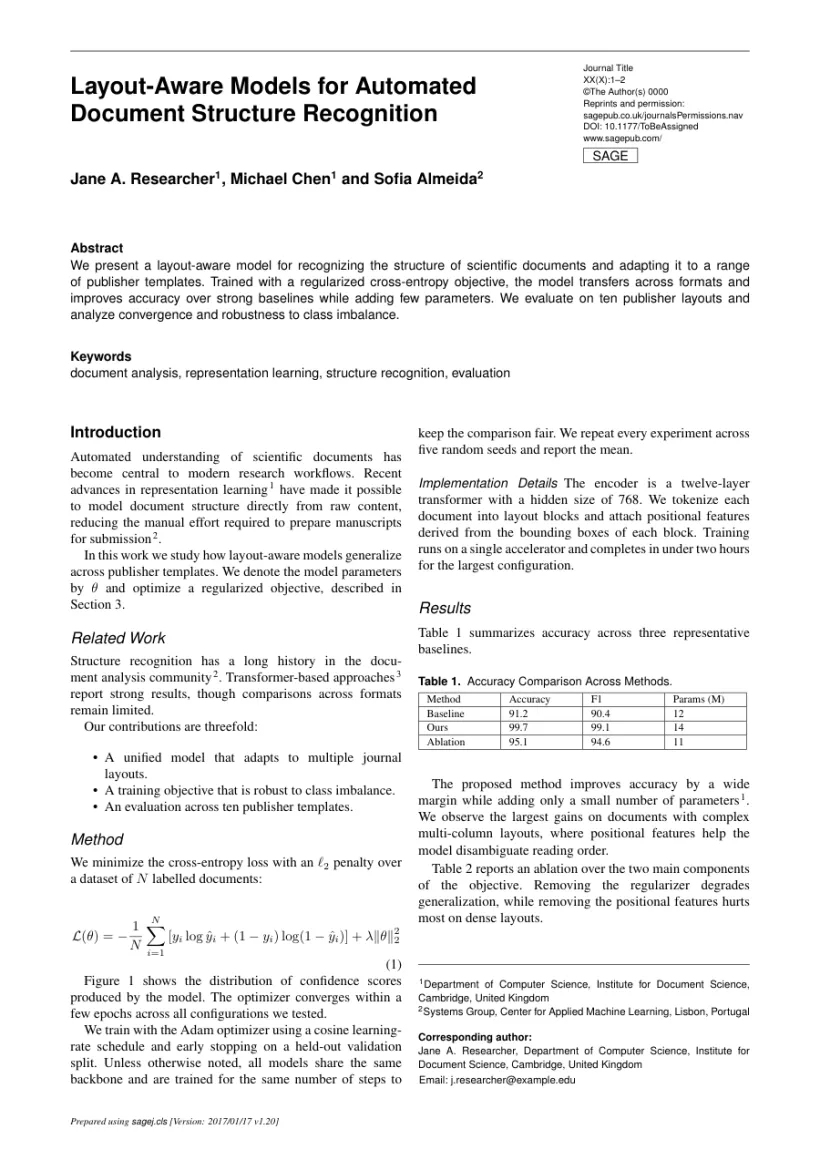 Page 1 of a sample paper formatted in the Cephalalgia template