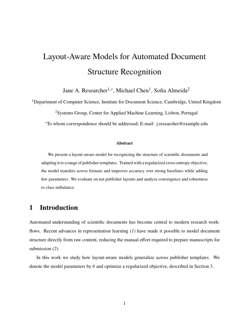 Page 1 of a sample paper formatted in the Science template