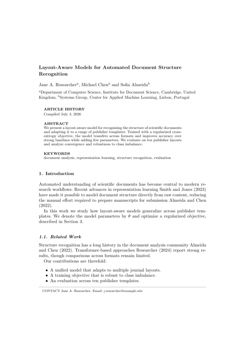 Page 1 of a sample paper formatted in the Quality Engineering template